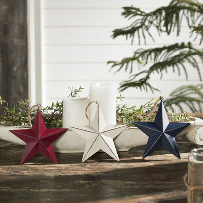 Metal RWB Barn Star Ornament - Set of 3 - Primitive Star Quilt Shop