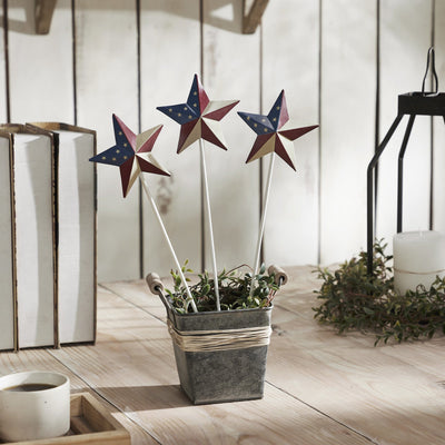 3.5" American Flag Barn Star Pick - Set of 3 - Primitive Star Quilt Shop