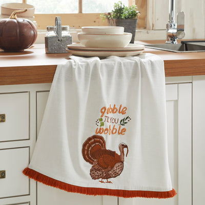 "Gobble Til You Wobble" Tea Towel - Primitive Star Quilt Shop