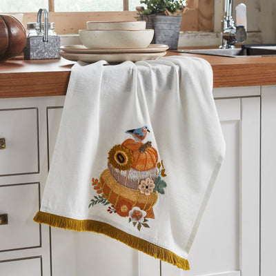 Pumpkin Floral Tea Towel - Primitive Star Quilt Shop