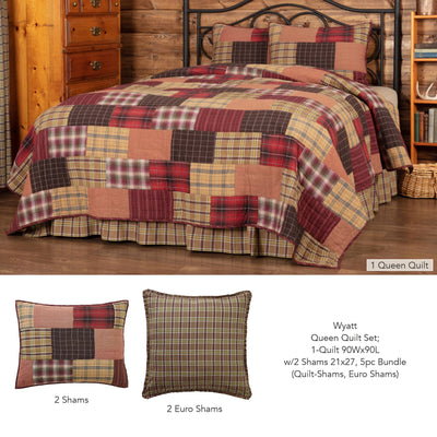 Wyatt Queen Quilt Set; 1-Quilt w/2 Shams 5pc Bundle (Quilt-Shams, Euro Shams) - Primitive Star Quilt Shop
