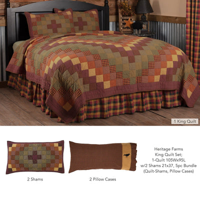 Heritage Farms King Quilt Set; 1-Quilt w/2 Shams 5pc Bundle (Quilt-Shams, Pillow Cases) - Primitive Star Quilt Shop