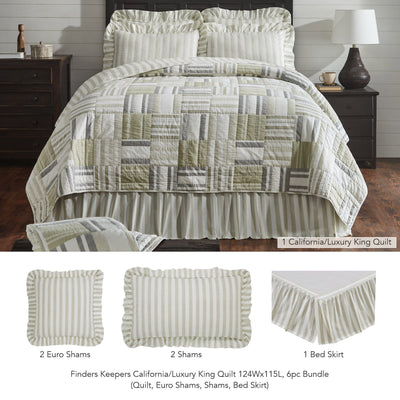 Finders Keepers California/Luxury King Quilt 6pc Bundle (Quilt, Euro Shams, Shams, Bed Skirt) - Primitive Star Quilt Shop