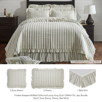 Finders Keepers Ruffled California/Luxury King Quilt 6pc Bundle (Quilt, Euro Shams, Shams, Bed Skirt) - Primitive Star Quilt Shop