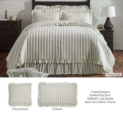 Finders Keepers Ruffled King Quilt 5pc Bundle (Quilt, Euro Shams, Shams) - Primitive Star Quilt Shop