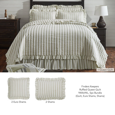 Finders Keepers Ruffled Queen Quilt 5pc Bundle (Quilt, Euro Shams, Shams) - Primitive Star Quilt Shop