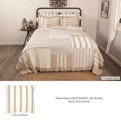 Grace Queen Quilt 3pc Bundle (Quilt, Euro Shams) - Primitive Star Quilt Shop