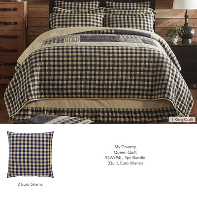 My Country Queen Quilt 3pc Bundle (Quilt, Euro Shams) - Primitive Star Quilt Shop