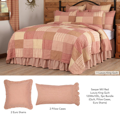 Sawyer Mill Red Luxury King Quilt 5pc Bundle (Quilt, Pillow Cases, Euro Shams) - Primitive Star Quilt Shop