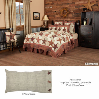 Abilene Star King Quilt 3pc Bundle (Quilt, Pillow Cases) - Primitive Star Quilt Shop