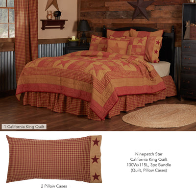 Ninepatch Star California King Quilt 3pc Bundle (Quilt, Pillow Cases) - Primitive Star Quilt Shop
