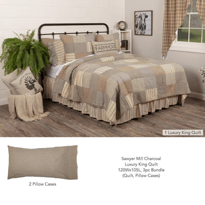 Sawyer Mill Charcoal Luxury King Quilt 3pc Bundle (Quilt, Pillow Cases) - Primitive Star Quilt Shop