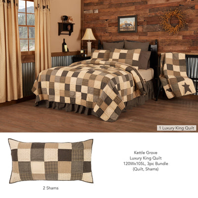 Kettle Grove Luxury King Quilt 3pc Bundle (Quilt, Shams) - Primitive Star Quilt Shop