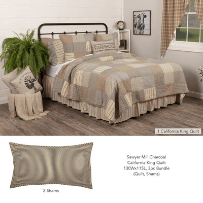 Sawyer Mill Charcoal California King Quilt 3pc Bundle (Quilt, Shams) - Primitive Star Quilt Shop