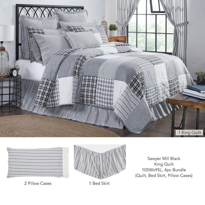 Sawyer Mill Black King Quilt 4pc Bundle (Quilt, Bed Skirt, Pillow Cases) - Primitive Star Quilt Shop