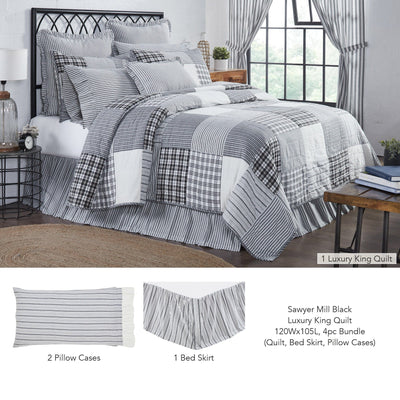 Sawyer Mill Black Luxury King Quilt 4pc Bundle (Quilt, Bed Skirt, Pillow Cases) - Primitive Star Quilt Shop