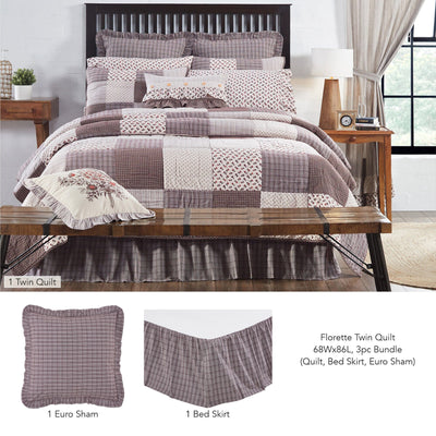 Florette Twin Quilt 3pc Bundle (Quilt, Bed Skirt, Euro Sham) - Primitive Star Quilt Shop