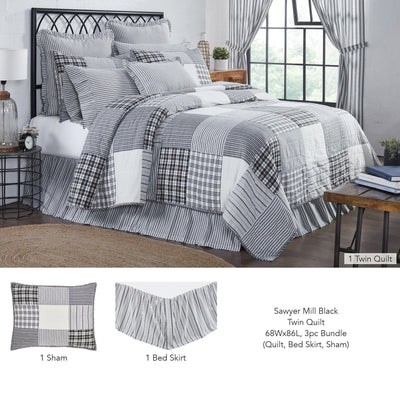 Sawyer Mill Black Twin Quilt 3pc Bundle (Quilt, Bed Skirt, Sham) - Primitive Star Quilt Shop