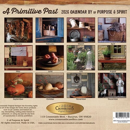 Primitive Country 2026 Wall Calendar and Hanger Set