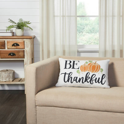 Annie Black Buffalo Check "Be Thankful" Pumpkin Pillow 14x22" - Primitive Star Quilt Shop