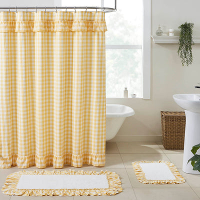 Annie Yellow Buffalo Check Ruffled Shower Curtain - Primitive Star Quilt Shop