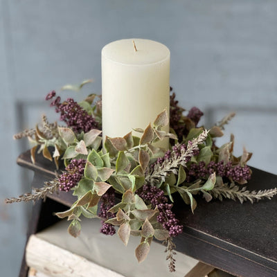 Autumn Herbs Plum Candle Ring 10" - Primitive Star Quilt Shop