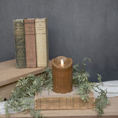 Moving Flame Battery Timer Pillar Candle – Beige 5” - Primitive Star Quilt Shop