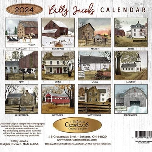 CWI Primitive Country Wall Calendar and Hanger Set Billy Jacobs 2024