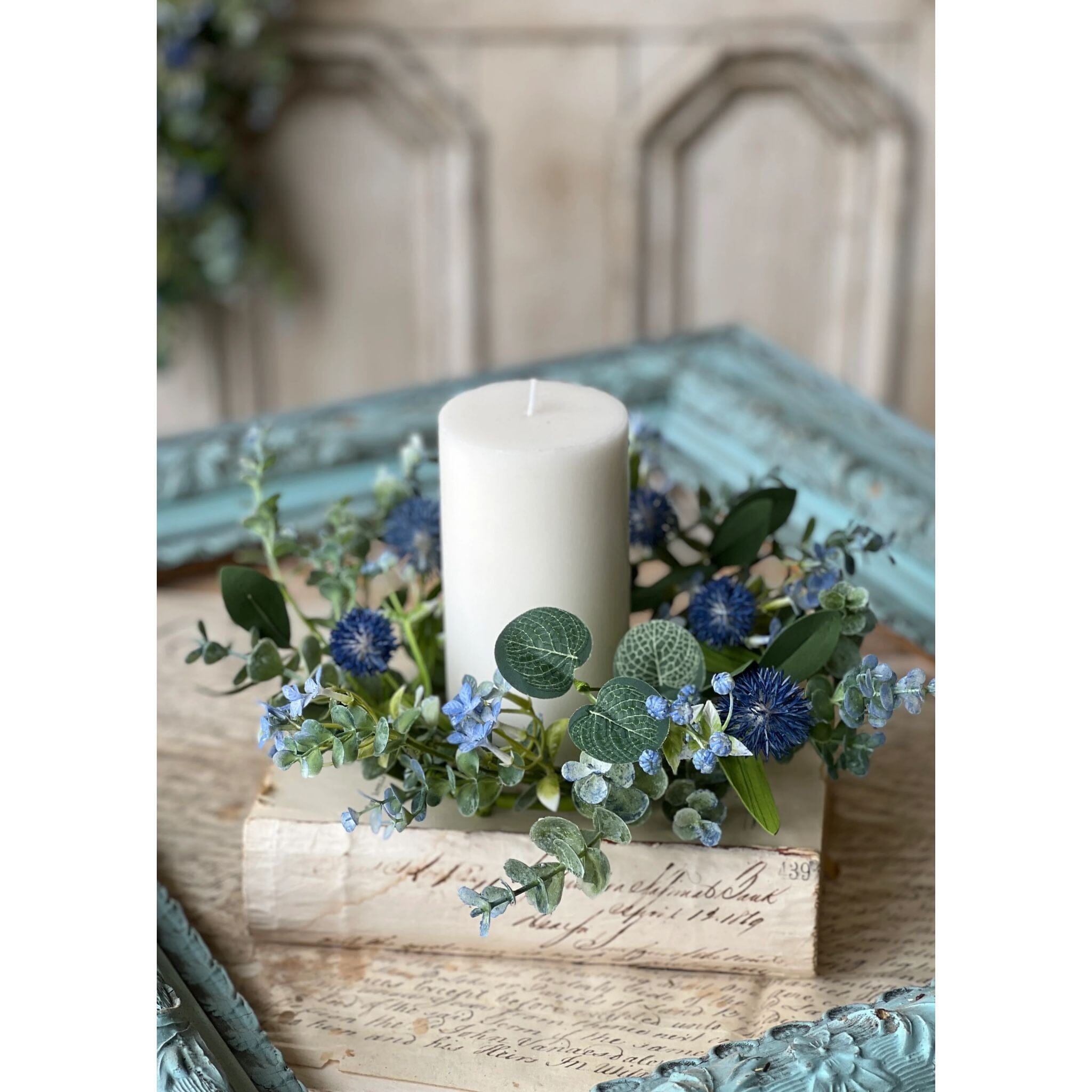 Bluet Fields Faux Floral Candle Ring | Primitive Star Quilt Shop
