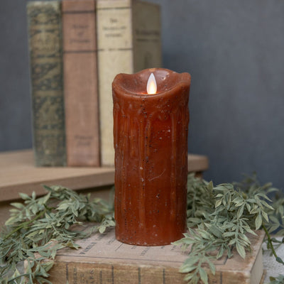 Moving Flame Battery Timer Pillar Candle - Bronze 7" - Primitive Star Quilt Shop