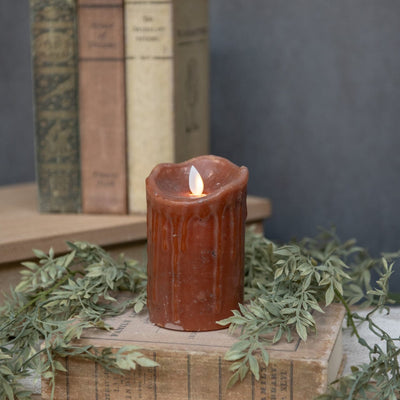 Moving Flame Battery Timer Pillar Candle – Bronze 5” - Primitive Star Quilt Shop