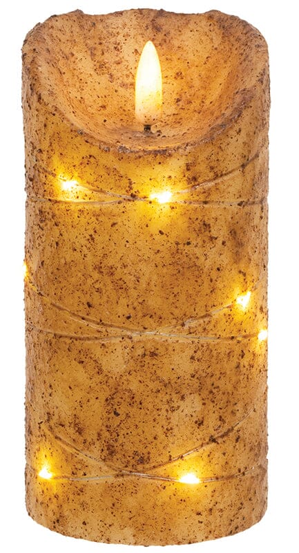 CWI Burnt Ivory LED Wrapped Flicker Flame Timer Pillar Candle - 6
