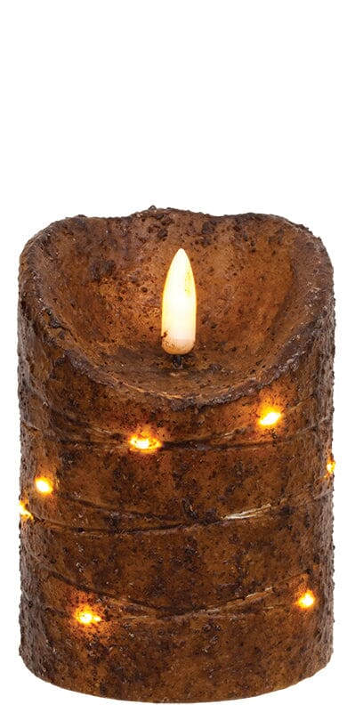 CWI Burnt Mustard LED Wrapped Flicker Flame Timer Pillar Candle - 4