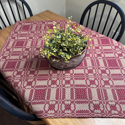 Cambridge Cranberry and Tan Woven Small Table Cloth 34" - Primitive Star Quilt Shop