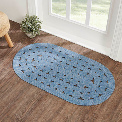 Celeste Blended Blue Indoor/Outdoor Oval Braided Rug 27x48" - Primitive Star Quilt Shop