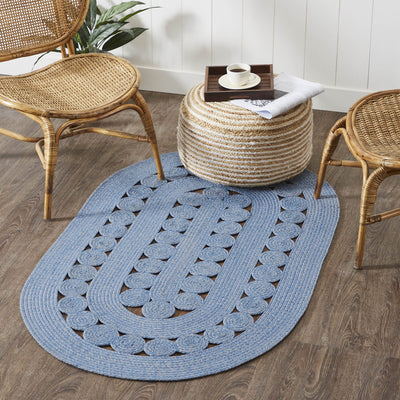 Celeste Blended Blue Indoor/Outdoor Oval Braided Rug 36x60" - Primitive Star Quilt Shop