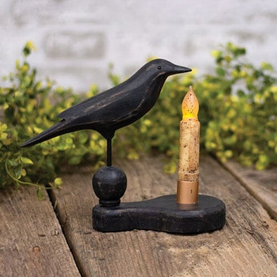 Wooden Crow Pedestal Candle Holder - Primitive Star Quilt Shop