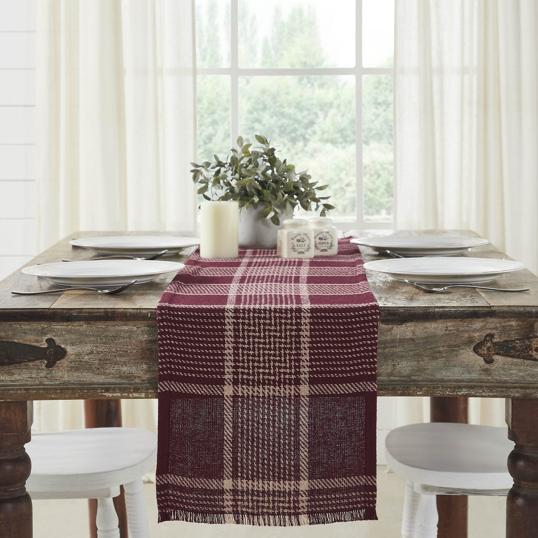 Burgundy Tan Jute Runner Stencil Stars 13x36 - Beth's Country Primitive