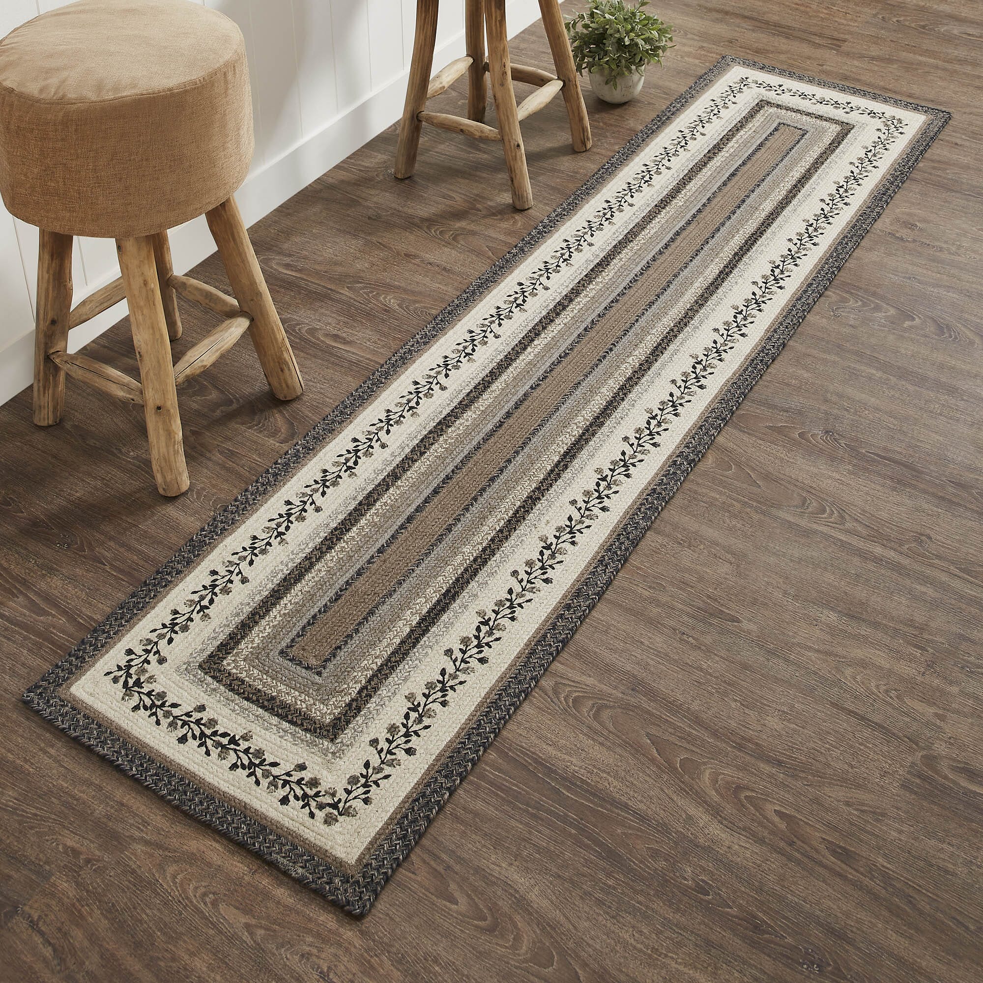 Floral Vine Rectangle Braided Rug 24x96