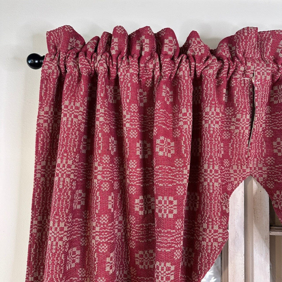 Pine Creek Gettysburg Cranberry and Tan Woven Long Swag Curtain 63