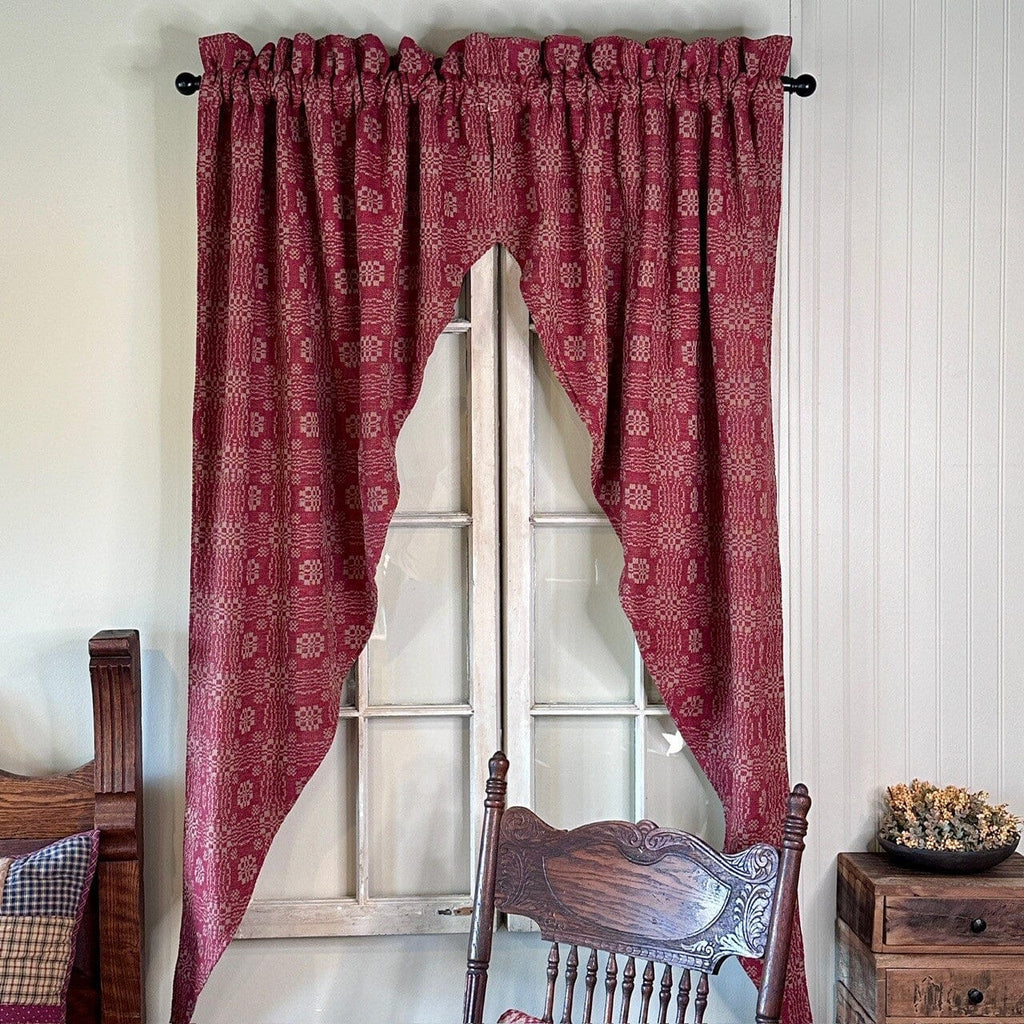 Pine Creek Gettysburg Cranberry and Tan Woven Long Swag Curtain 63