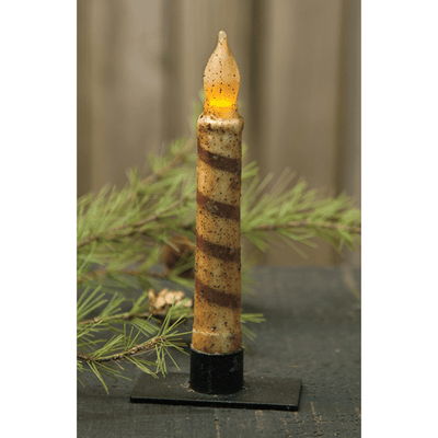 Grungy Battery Timer Taper  Candle - Candy Cane 6" - Primitive Star Quilt Shop
