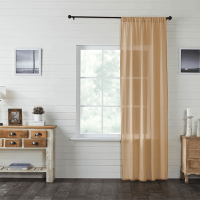 Khaki Fringed Tobacco Cloth Single Panel Curtain 96" - Primitive Star Quilt Shop