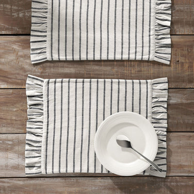 Kaila Blue Stripe Ruffled Placemat - Set of 2 - Primitive Star Quilt Shop