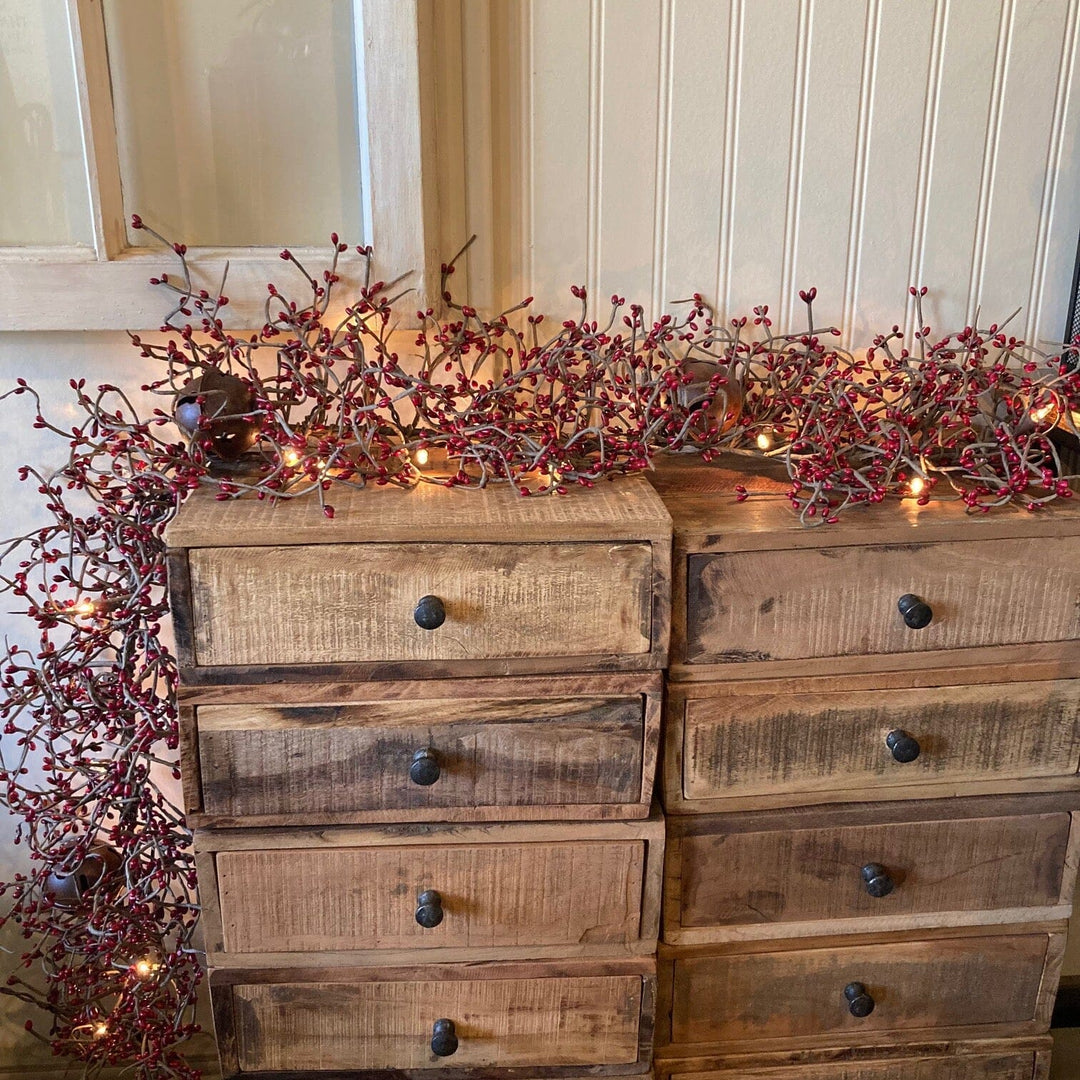 Lighted Burgundy Pip Berry Jingle Bell Garland 4'