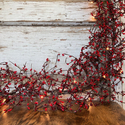 Primitive Pip Berry Garland - Red And Hunter Green - Rustic Farmhouse  Garlands