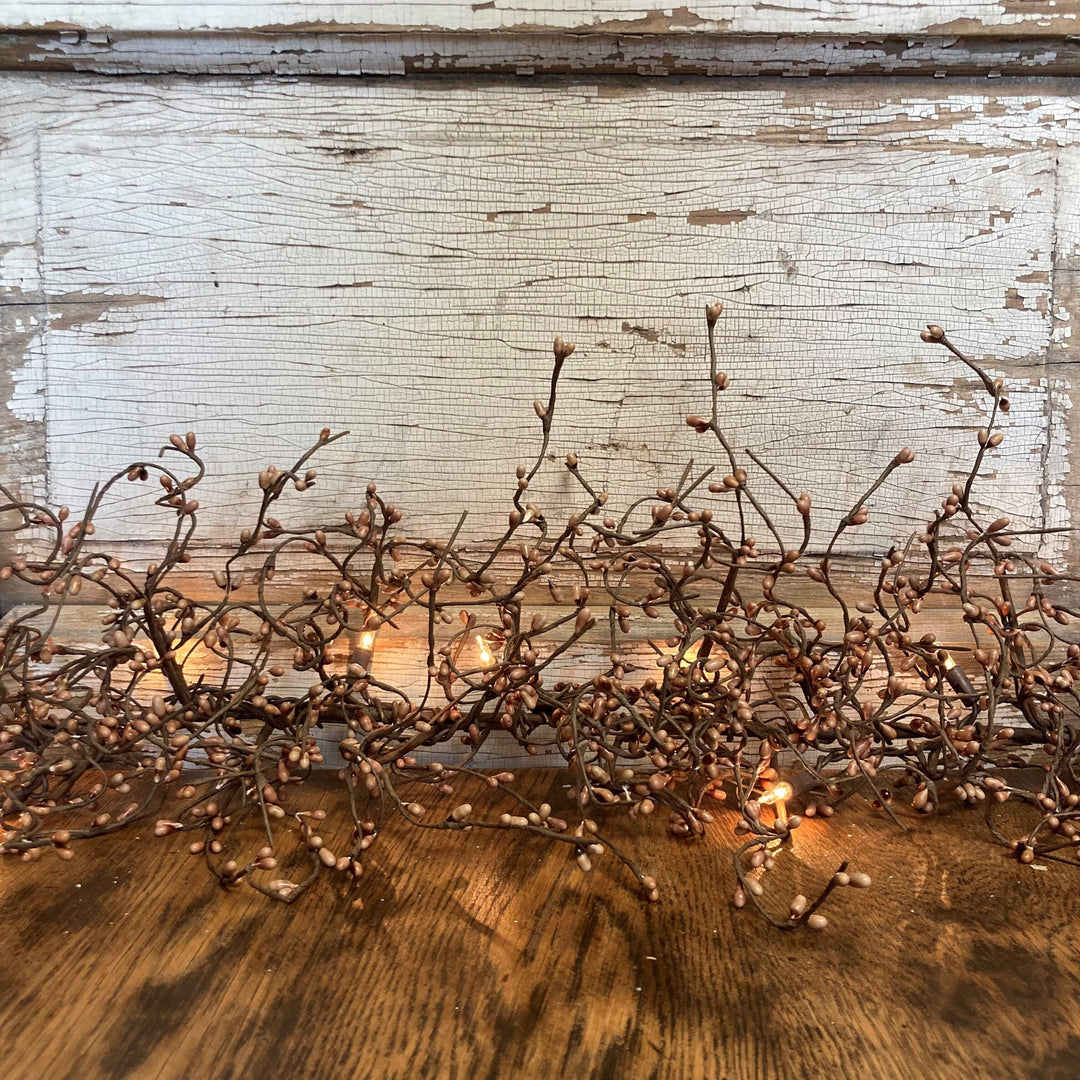 Garland - Pip Berry With Rusty Tin Stars - 40" Long - Burgundy & Old Garland - Pip Berry With Rusty Tin Stars - 40" Long - Burgundy & Old