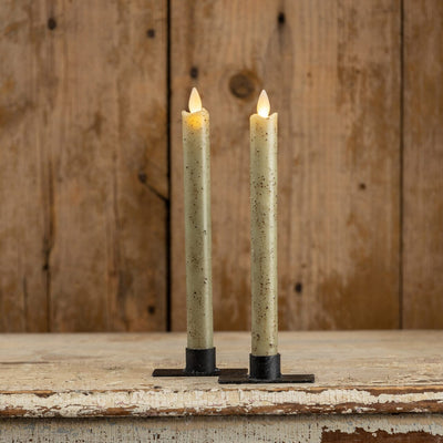 Moving Flame Battery Timer Taper Candles - Green 9 1/2" - Set of 2 - Primitive Star Quilt Shop