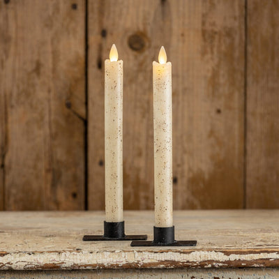 Moving Flame Battery Timer Taper Candles - Ivory 9 1/2" - Set of 2 - Primitive Star Quilt Shop