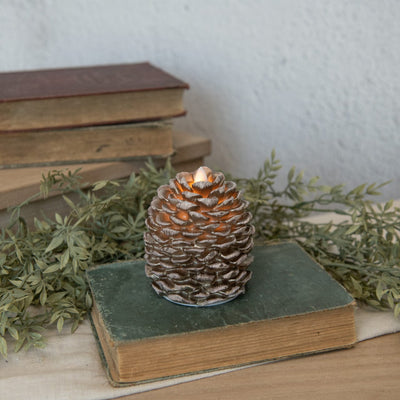 Moving Flame Battery Timer Pinecone Candle - 4 1/4" - Primitive Star Quilt Shop